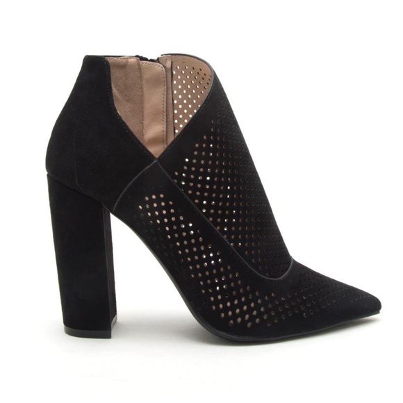 Qupid Shoes - SLEEK ASYMMETRY!  Black Vegan Suede Shootie